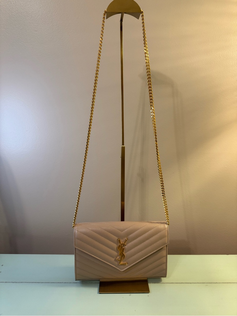 YSL Classic Cassandre Chain Wallet in Grain De Poudre
Leather